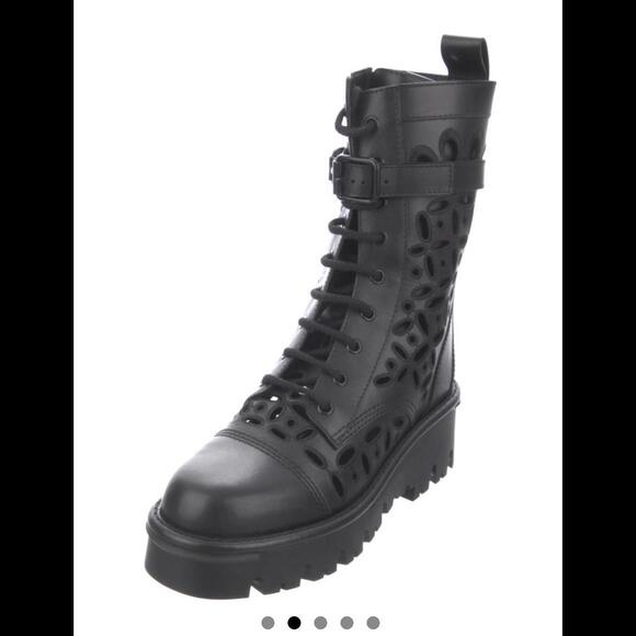 Valentino atelier cutout  Leather Mid-Calf Combat Boots - Picture 4 of 5